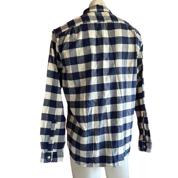 Mens Shirt Size Large Blue White Plaid Flannel Button Down Checkered Coastal - Picture 4 of 8